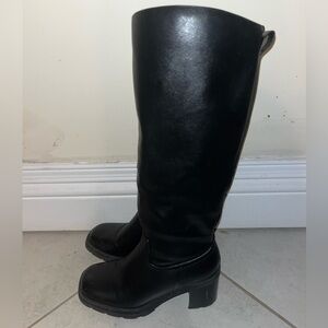 Black Leather Knee-High Boots